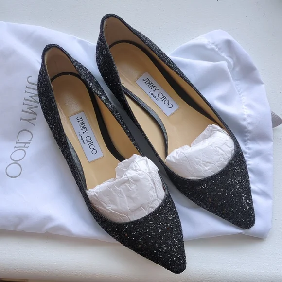 Jimmy Choo Black Glitter Heels 37 - Picture 1 of 6
